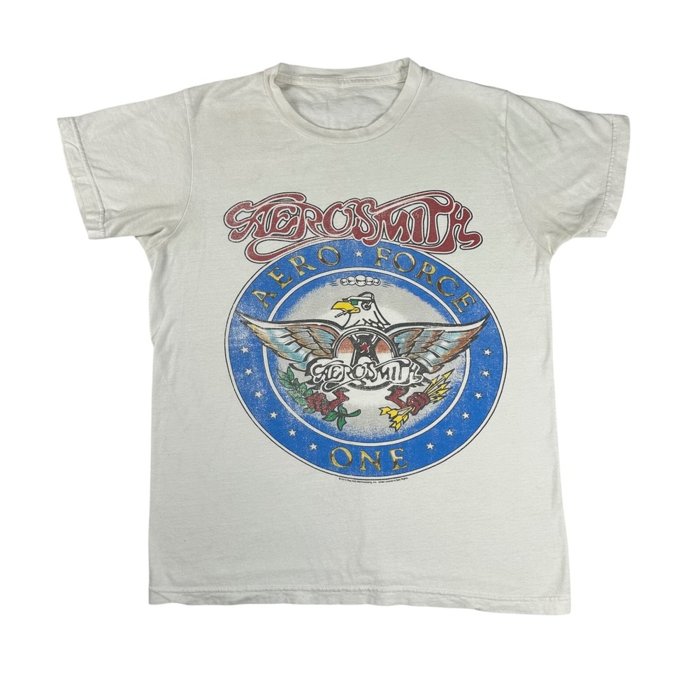 Aerosmith Aero Force One‎ White Graphic T-Shirt Rock Band Fan Club Tee Mens M